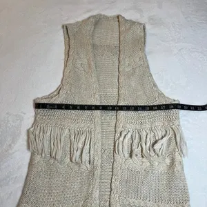 Women's Sleeveless Open Front Cable Knit Vest Duster Cardigan Size Med Casual thumbnail 4