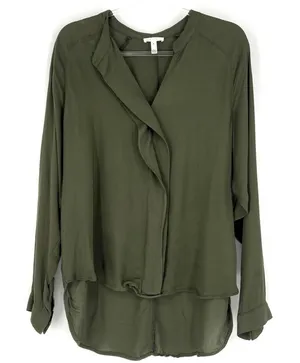 Leith Ruffle Front Hi-Lo Blouse‎ Olive Green M thumbnail 1