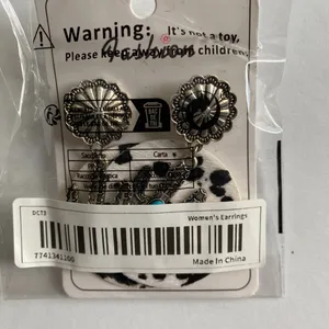 Cow pattern cactus‎ with turquoise decor dangle ethnic style earrings Black thumbnail 9