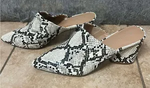 Rohb by Joyce Azria Woman 7 "Willow" faux snakeskin print block heel mules‎ thumbnail 1