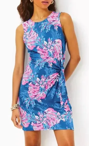 LILLY PULITZER Bryson Sleeveless Dress Multi for the Fans Blue Pink Faux Wrap L thumbnail 1