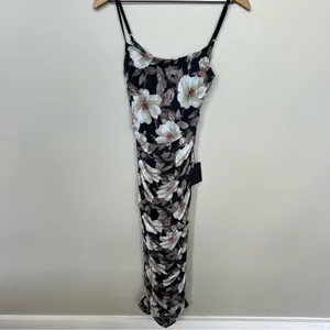Lulu’s We Really Mesh Black Floral Print Sleeveless Ruched Midi Dress NWT Small thumbnail 6