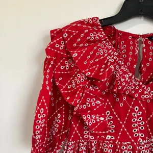 Zara Red Dress with Eyelet Embroidery Midi Length Size Small‎ thumbnail 8