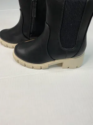 Black Boots With White 2 Inch Heel Kids Size 13 Side Zipper Combat /grunge Look thumbnail 4