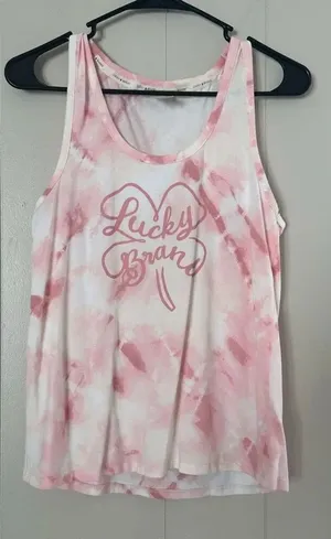 Lucky Brand Pink Tie Dye Tank Top Size Medium | Graphic Clover Logo | Soft Cotto thumbnail 1