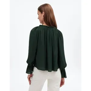 Madewell Long-Sleeve Tie-Neck Top Luxury Forest Sheer Blouse Size XS #1100 thumbnail 10