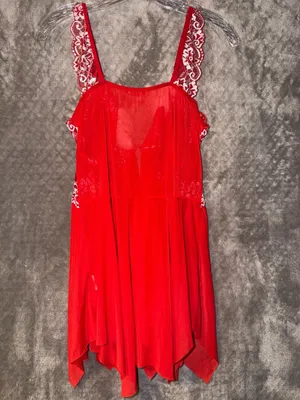 Kle Red Lace and Feather Trim Babydoll Lingerie Dress thumbnail 7