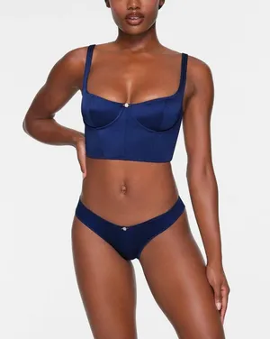 Skims Stretch Satin Corset in Neptune thumbnail 2