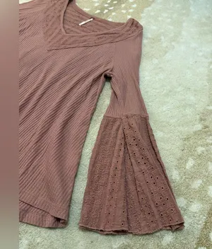 Free people ribbed lace crochet long sleeve top women’s size medium thumbnail 4