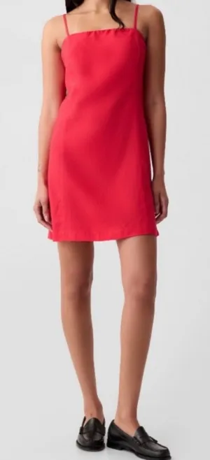 GAP Linen‎ Blend Mini Dress Bright Red Sleeveless Square Neck NWT Size XL thumbnail 1