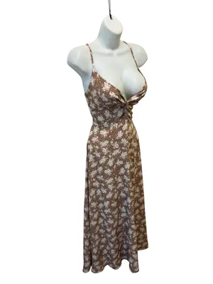 Lulus Picturesque Moments Brown Floral Print Strappy Maxi Dress Sz M Date Night thumbnail 5