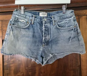 O Agolde Light Blue Distressed Denim Cutoff Shorts Size 28 thumbnail 1