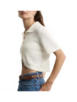 AE Cotton Short-Sleeve Collared Button-Up Cardigan American Eagle Cream NWT XL thumbnail 9