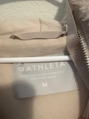 Women's Cream Plush Teddy Jacket with Hood Athleta size medium thumbnail 2