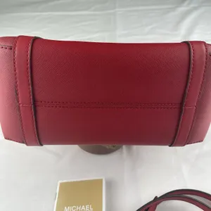 Michael Kors Red Saffiano‎ Leather Satchel Crossbody Bag Gold Hardware Tassel thumbnail 4