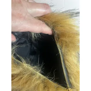 Faux Fur Shoulder Crossbody Bag Brown Gold Chain Cozy Winter Plush Handbag Purse thumbnail 10