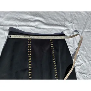 Erez Collections Midi Bedazzled Skirt 100% Wool Gold Studs Slits Black Women's S thumbnail 8