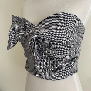 Storia Strapless Gingham Bow Crop Top thumbnail 3