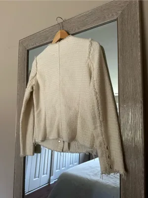 One/Third Ivory Cream Tweed Blazer Jacket Silver Details Size Small thumbnail 3