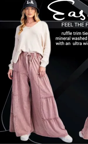 Easel Pink Mineral Wash Wild Sky Patch Wide-Leg Pants - Size Small thumbnail 1