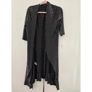 BCBGMAXAZRIA Polka Dot Wrap Dress Black White‎ 3/4 Sleeve Ruffle Hem Large thumbnail 6