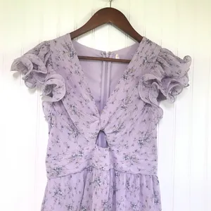ASTR the Label Pleated Tiered Midi Dress Small Purple Floral Wedding Guest Party thumbnail 5