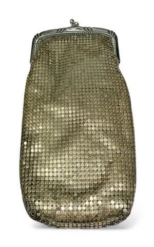 Whiting & Davis Vtg 1940s Gold Mesh Finger Purse‎ Clutch Coin Holder Kisslock US thumbnail 1