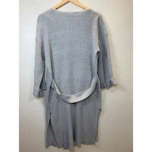 MOD REF Duster Cardigan Women M Gray Ribbed Knit Belted Sweater TR2109-A thumbnail 2
