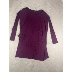 Free People We The Free Purple Thermal Waffle Knit Layered Tunic Top L thumbnail 4