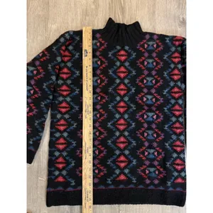 Vintage LL Bean Womens Aztec Print Mock Neck 100% Wool Sweater Size M thumbnail 3