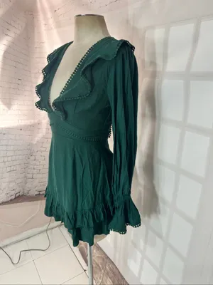 Altar’d State Green V-Neck Lace Up Back Ruffle Layered Mini Dress Size Medium thumbnail 3