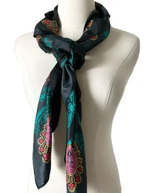 Diane Von Furstenberg 100% Silk Scarf Black Multicolor Paisley Plaid Luxury thumbnail 1