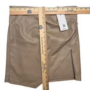 Mango Faux Leather Wrap Skirt NWT Size S Beige Draped Asymmetrical Mini Skirt thumbnail 7