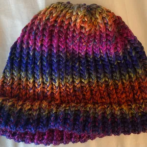 Handmade multicolor knit beanie hat for adults for winter Red thumbnail 4