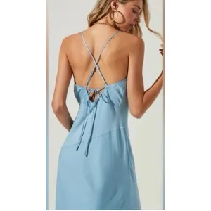 ASTR Midi Satin Gaia Slip Dress in Sky Blue Small thumbnail 2