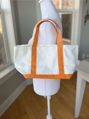 Vintage Ivory Orange Cotton Canvas Boat Tote Shoulder Bag Purse thumbnail 8