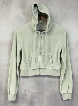 John Galt Brandy Melville Velour Zip Up‎ Hoodie Women OS Crop Soft Street Y2K thumbnail 1