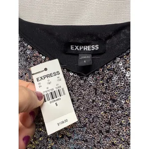 Express Sequin Mini Dress Women Sz S Black‎ Silver Sleeveless Bodycon Formal thumbnail 3