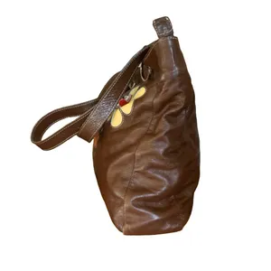 Arte Piel Brown Handcrafted W/Applique Flowers Leather Tote Shoulder Bag thumbnail 7