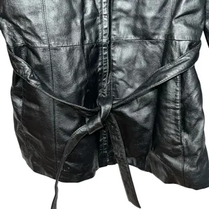 VTG Outbrook Womens Black Genuine Leather Zipper Lined‎ Belted Waist Jacket Sz L thumbnail 3