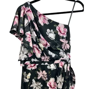 NWT AQUA Formal One Shoulder Ruffle‎ Floral High-Low Midi Dress Black Size 4 thumbnail 7