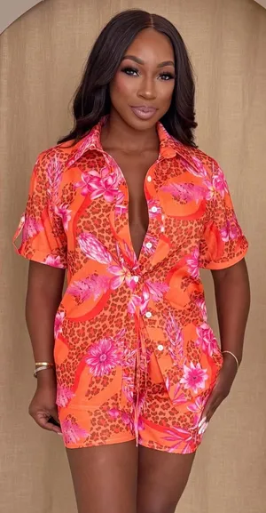 Tropical Resort Shorts Set – Bold Floral & Leopard Vacation Set Size S NWT thumbnail 1