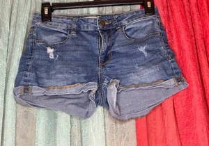 Women's Distressed Roll-Cuff Denim Shorts - Blue thumbnail 1