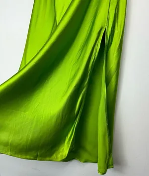 NWT ZARA Bright Green Satin Slip Midi Dress Sz XL Drapey Wrap Side Slit thumbnail 11