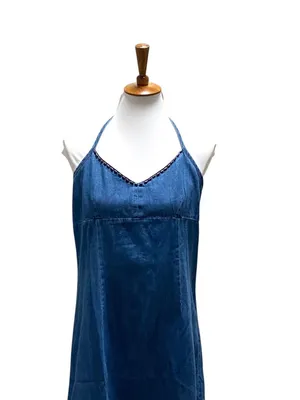 Route 66 Y2K Denim Halter Mini Dress Blue Size 10 Boho Summer Coastal Festival thumbnail 5