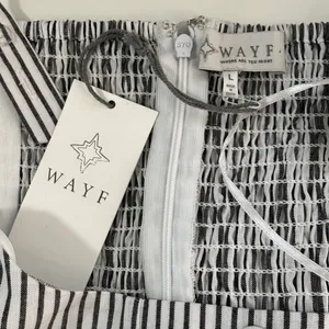WAYF‎ Striped Peplum Camisole Top Black White Linen Blend Button Front Large NWT thumbnail 5