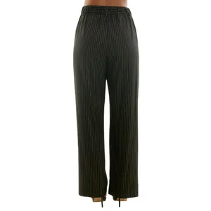 NWT Alex & Sophia Striped Wide-Leg Pleated Pinestripe Pants Black / Gold L thumbnail 2