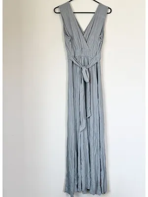 NWT Lulus Pale Dusty Blue Jersey Knit Surplice Slit Maxi Dress - Size: XL thumbnail 6