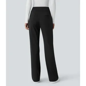 Halara Flex Day Stretch Mid Rise Side Zipper Pocket Work Flare Pants Black L thumbnail 3