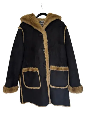 Vintage Dennis Basso Vegan Faux Fur Faux Suede Reversible Coat Black Tan -Size L thumbnail 1